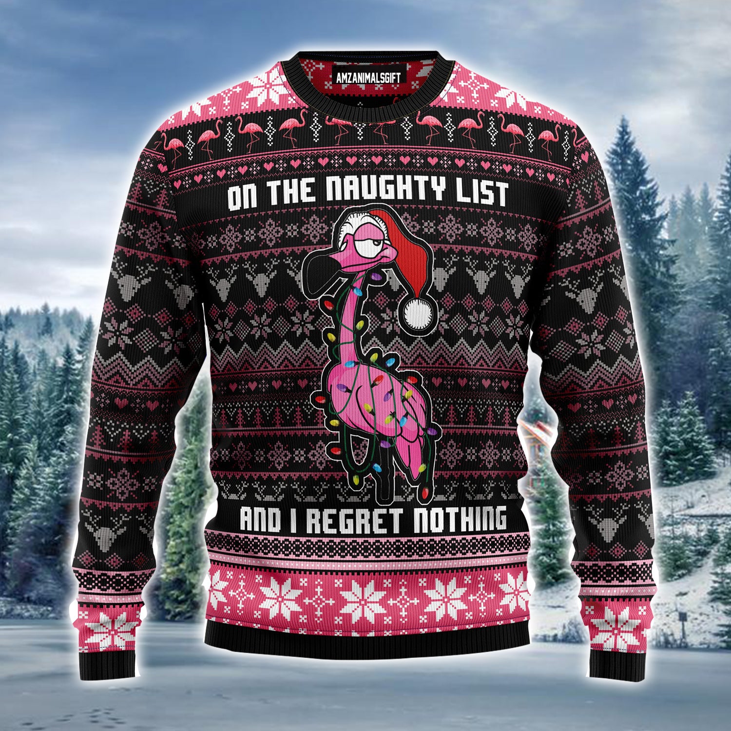 Flamingo Christmas Ugly Christmas Sweater, Flamingo Naughty List Ugly Sweater For Men & Women - Best Gift For Christmas, Friends, Family