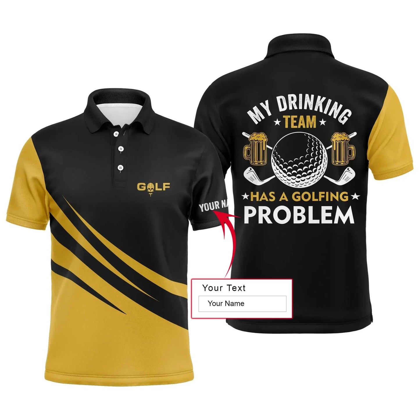 Custom Golf Long Sleeve Men Polo Shirt - Beer And Golf Men Polo Shirt, My Drinking Team Has A Golfing Problem- Perfect Polo Shirt For Men, Golf Lover