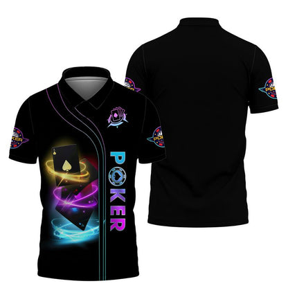 Customized Poker Shirt, Neon Colorful Glow Ace Cards Shirts, Perfect Outfit For Poker Players
