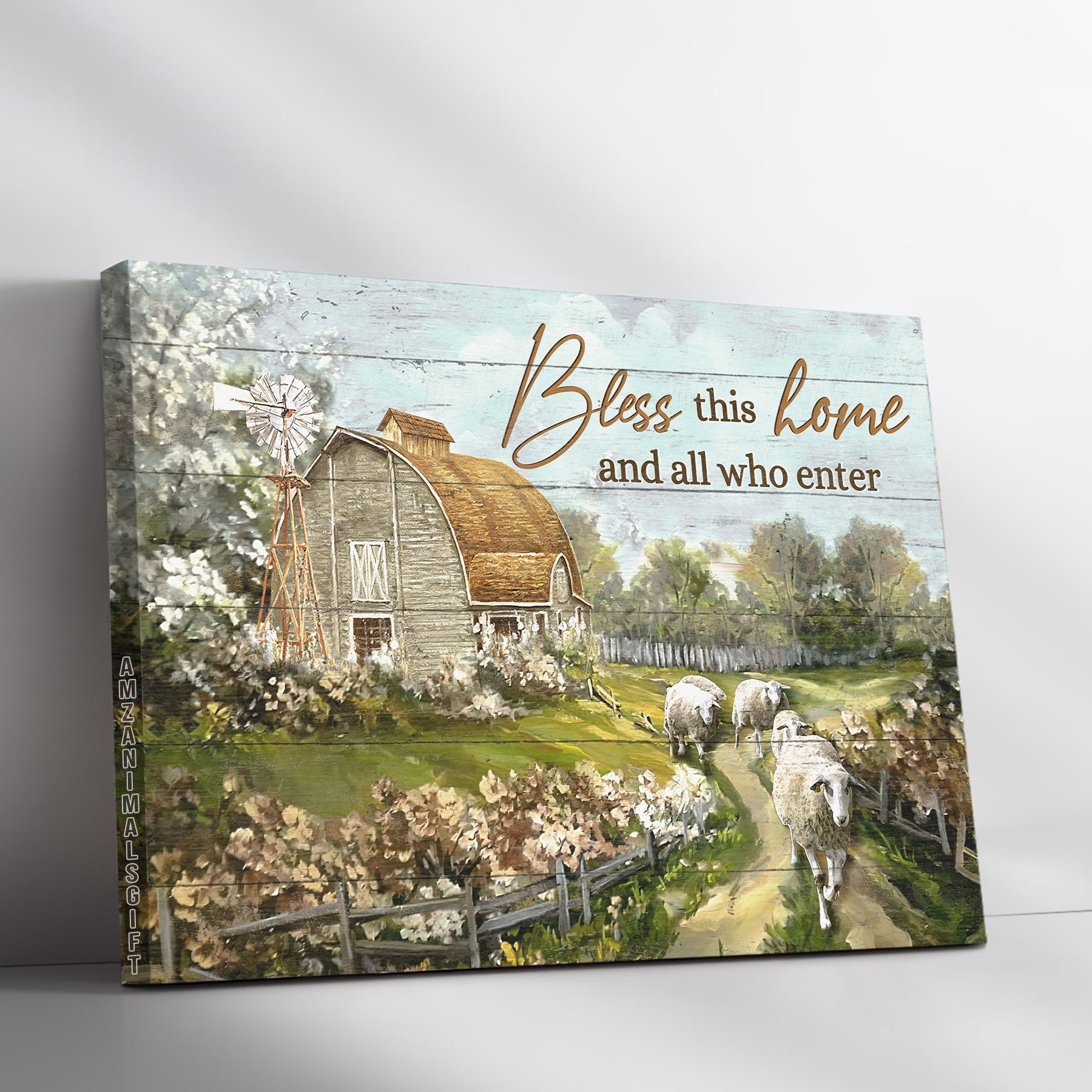 Farm Premium Wrapped Landscape Canvas - Beautiful Farm, Sheep Drawing, Vintage House, Bless This House - Gift For Farm Lovers, Farmers