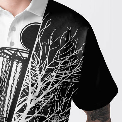Custom Golf Long Sleeve Men Polo Shirt, Custom Name Black And White Disc Golf Basket Apparel - Perfect Gift For Men, Golf Lovers