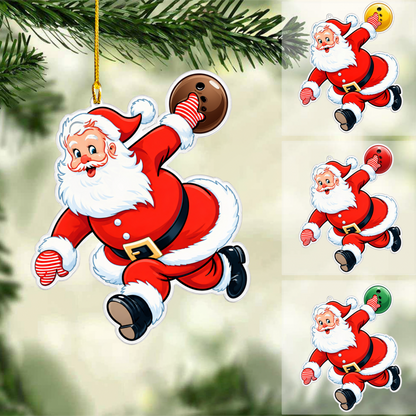 Personalized Bowling Christmas Ornament, Santa Running Bowling, Custom Ornament Christmas Gift, Keychain Bowling, Car Ornament Bowling