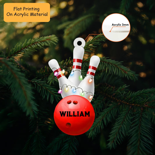 Personalized Bowling Ball Holding Pins Acrylic Ornament, Bowling Keychain, Car Ornament, Christmas Ornament Gifts