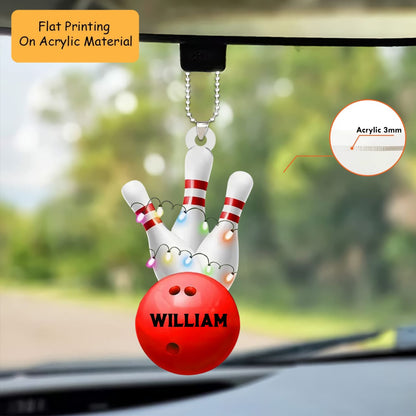 Personalized Bowling Ball Holding Pins Acrylic Ornament, Bowling Keychain, Car Ornament, Christmas Ornament Gifts