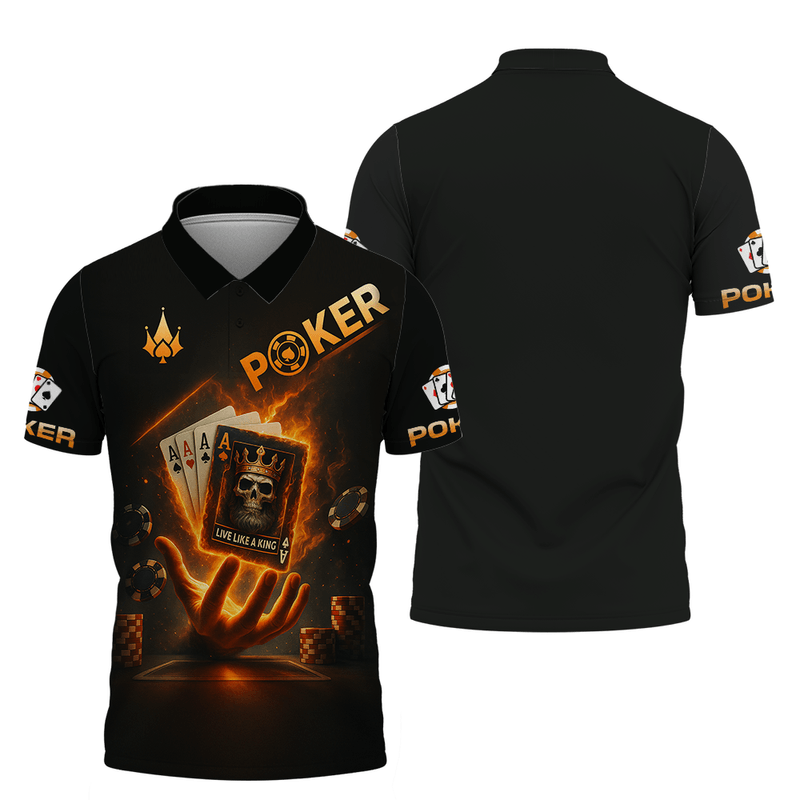 Customized Poker Shirt, Fiery Four Aces with Skull King Card Shirts, Perfect Outfit For Poker Players
