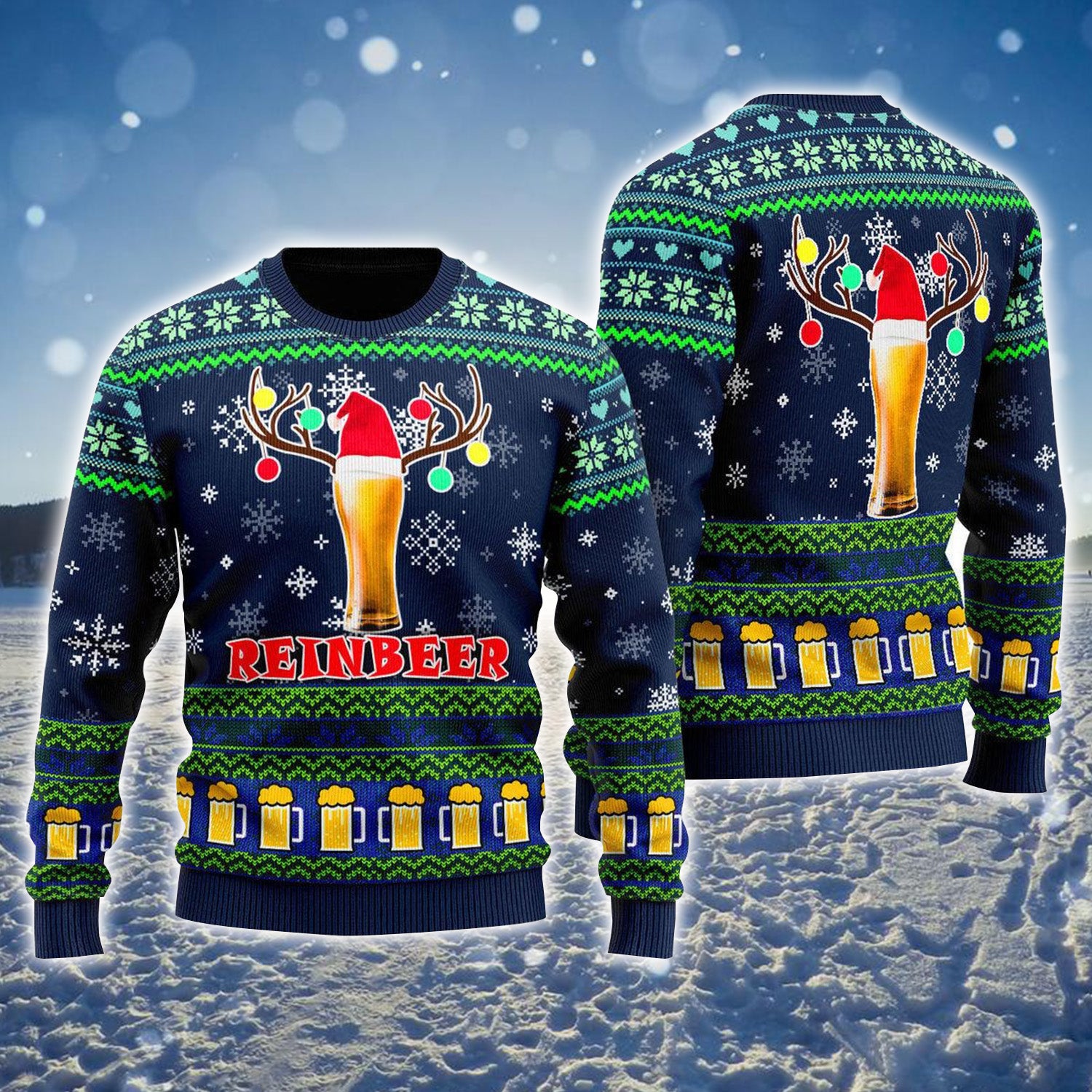 Reinbeer Christmas Beer Funny Ugly Sweater For Men & Women, Perfect Outfit For Christmas New Year Autumn Winter