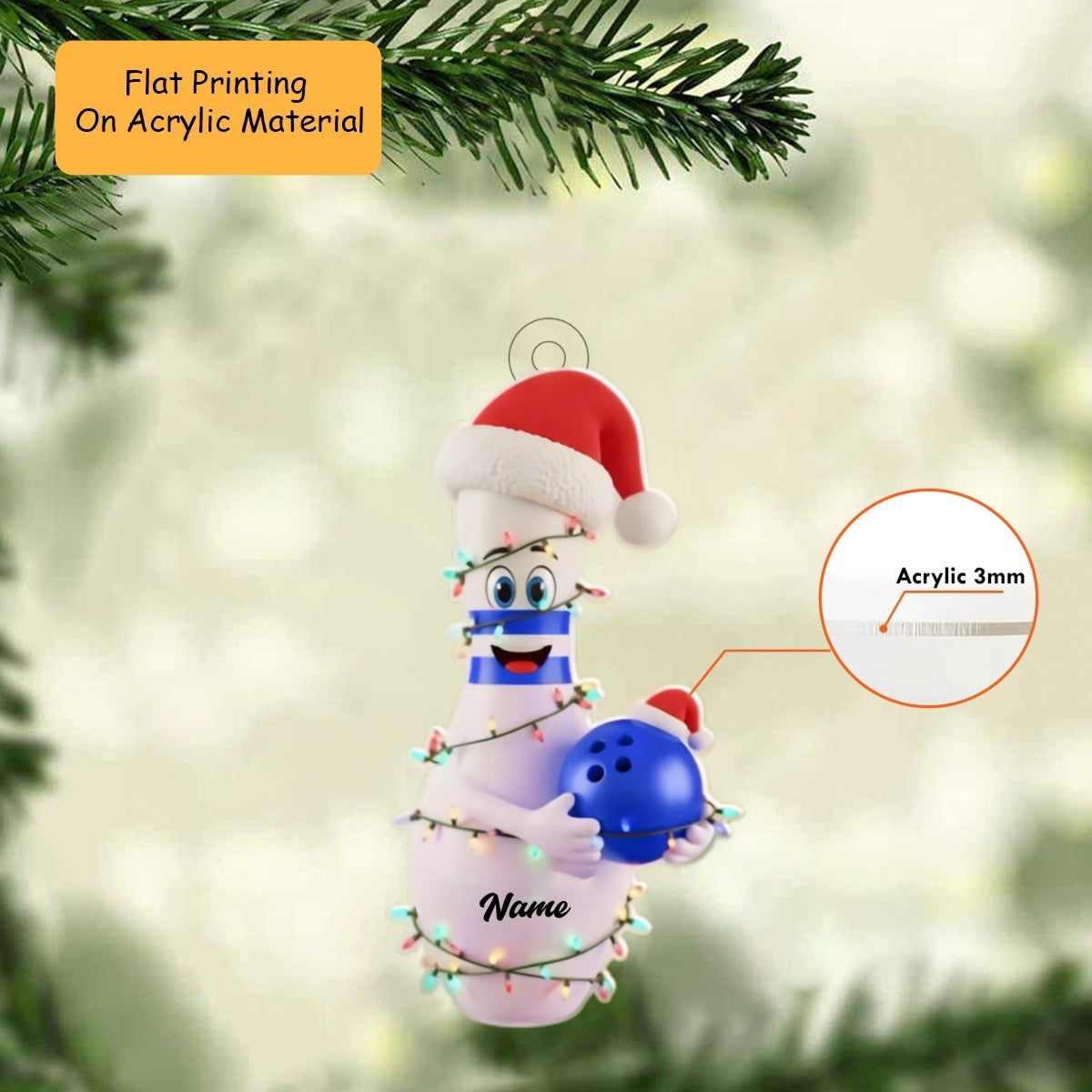 Personalized Bowling Ornament, Bowling Christmas Keychain, Car Ornament, Christmas Ornament Gifts