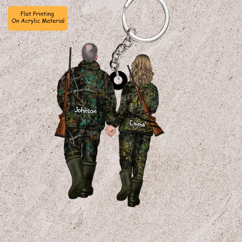 Personalized Hunting Couple Partners Flat Acrylic Keychain, Meaningful Gifts For Couple Partners Soulmates Love Hunting
