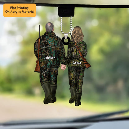 Personalized Hunting Couple Partners Flat Acrylic Keychain, Meaningful Gifts For Couple Partners Soulmates Love Hunting