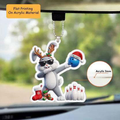 Personalized Bowling Christmas Ornament, Rabbit Bowling, Custom Ornament Christmas Gift, Keychain Bowling, Car Ornament Bowling