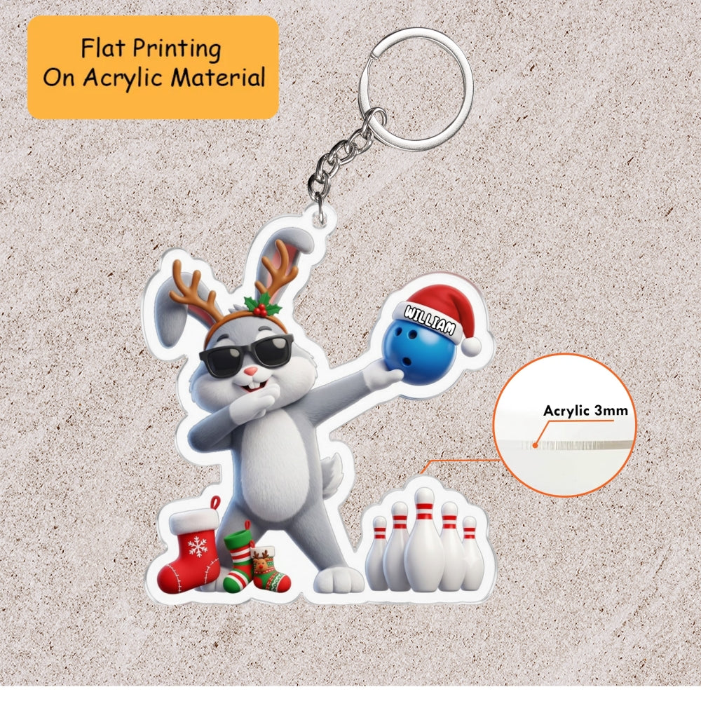 Personalized Bowling Christmas Ornament, Rabbit Bowling, Custom Ornament Christmas Gift, Keychain Bowling, Car Ornament Bowling