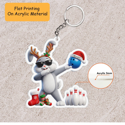 Personalized Bowling Christmas Ornament, Rabbit Bowling, Custom Ornament Christmas Gift, Keychain Bowling, Car Ornament Bowling