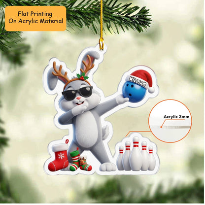 Personalized Bowling Christmas Ornament, Rabbit Bowling, Custom Ornament Christmas Gift, Keychain Bowling, Car Ornament Bowling