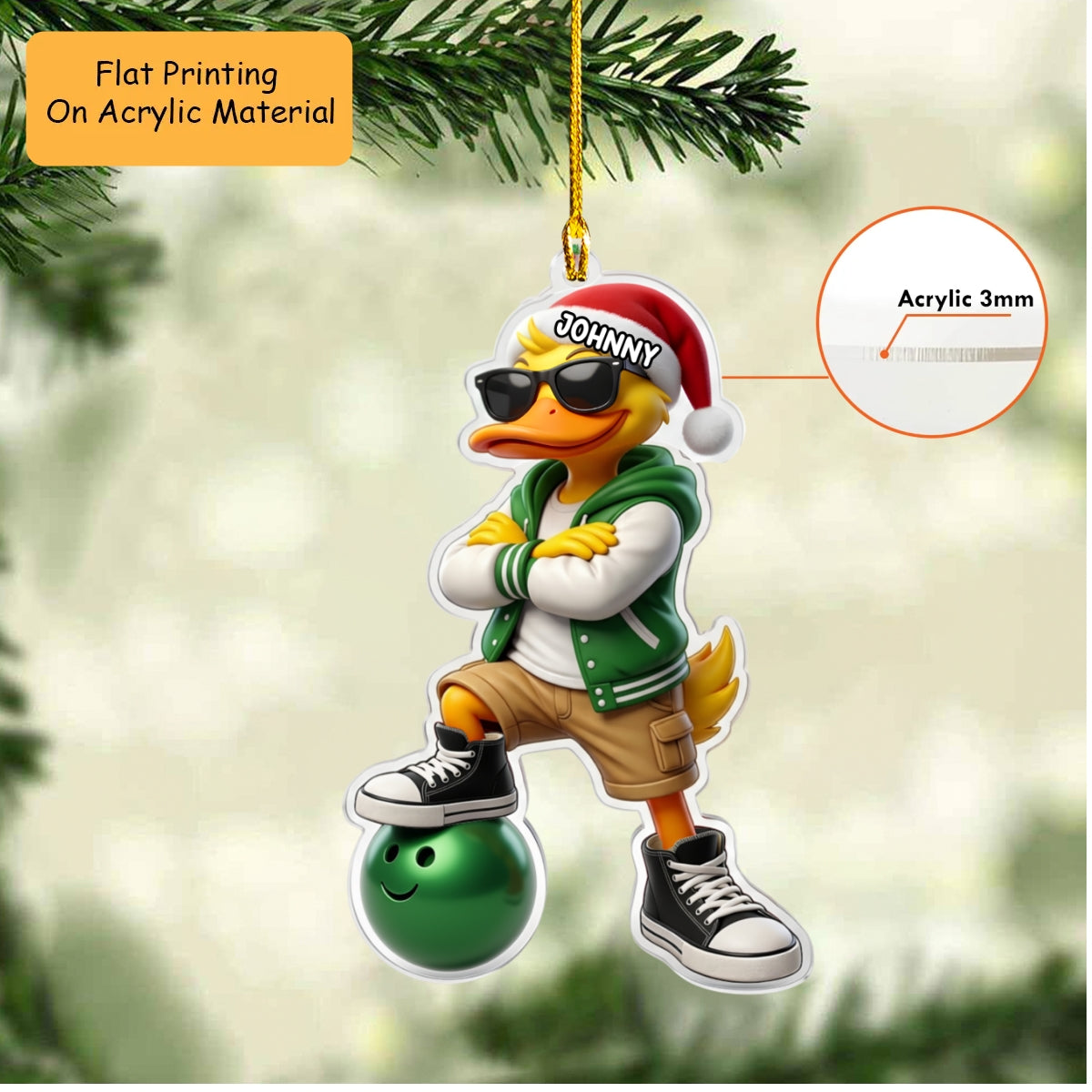 Personalized Bowling Christmas Ornament, Cool Duckie With Bowling, Custom Ornament Christmas Gift, Keychain Bowling, Car Ornament Bowling