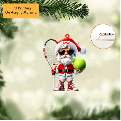 Personalized Tennis Christmas Ornament, Cool Santa With Racket, Custom Ornament Christmas Gift, Keychain Bowling, Car Ornament Bowling