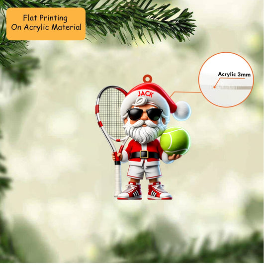 Personalized Tennis Christmas Ornament, Cool Santa With Racket, Custom Ornament Christmas Gift, Keychain Bowling, Car Ornament Bowling