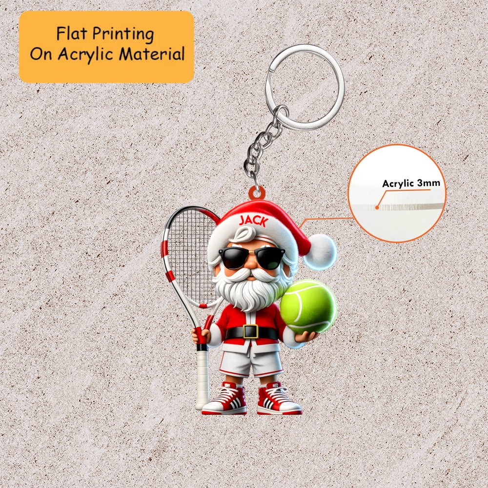 Personalized Tennis Christmas Ornament, Cool Santa With Racket, Custom Ornament Christmas Gift, Keychain Bowling, Car Ornament Bowling