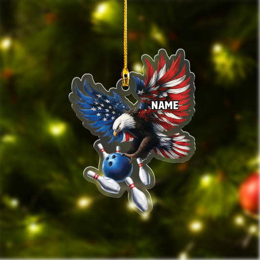 Personalized Bowling American Eagle 3D Acrylic Ornament, Bowling KeyChains, Car Ornaments