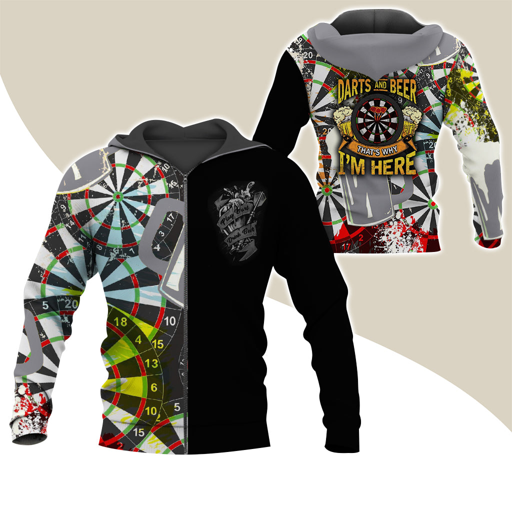 Darts Premium Zip Hoodie, Darts & Beer That’s Why I’m Here Zip Hoodie For Men & Women - Gift For Darts Lovers, Darts Players
