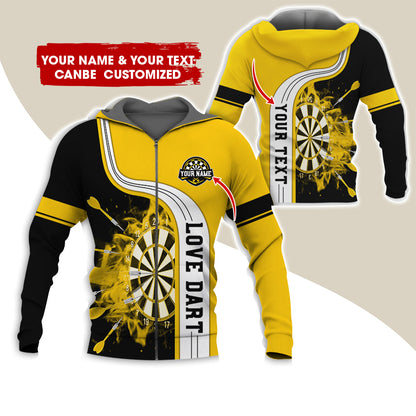Custom Name & Text Darts Premium Zip Hoodie, Personalized Name Love Dart Zip Hoodie For Men & Women - Gift For Darts Lovers, Darts Players