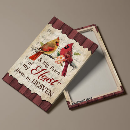 Memorial Premium Wrapped Portrait Canvas - Bird Couple, Male And Female Cardinals, A Piece Of My Heart In Heaven - Heaven Gift For Members Family