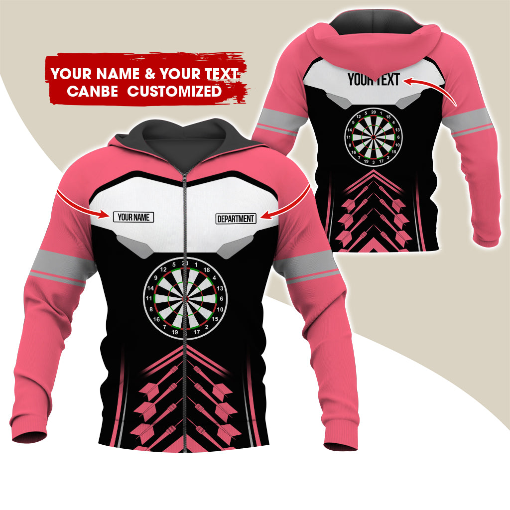 Personalized Name Darts Team Premium Zip Hoodie, Customized Dartboard Zip Hoodie For Men & Women - Gift For Darts Lovers, Darts Players