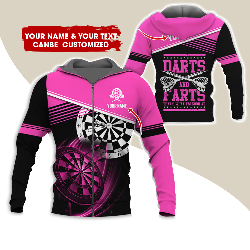 Personalized Name & Text Darts Premium Zip Hoodie, Custom Name Darts And Farts Zip Hoodie For Men & Women - Gift For Darts Lovers, Darts Players