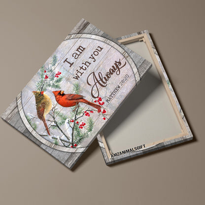 Memorial Premium Wrapped Landscape Canvas - Red Cardinal, Winter Painting, I Am Always With You - Heaven Gift For Members Family