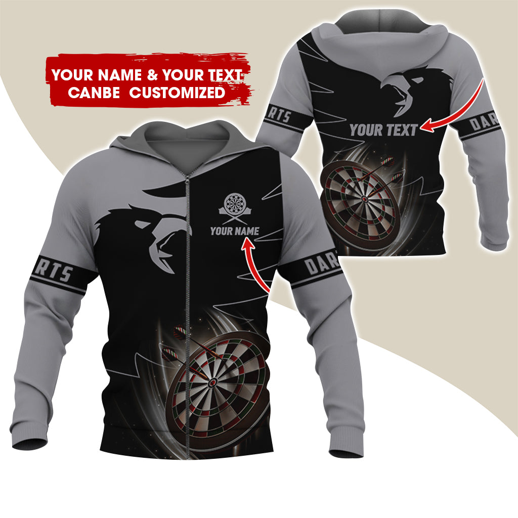 Customized Name & Text Eagle Darts Premium Zip Hoodie, Personalized Dartboard Zip Hoodie For Men & Women - Gift For Darts Lovers, Darts Players
