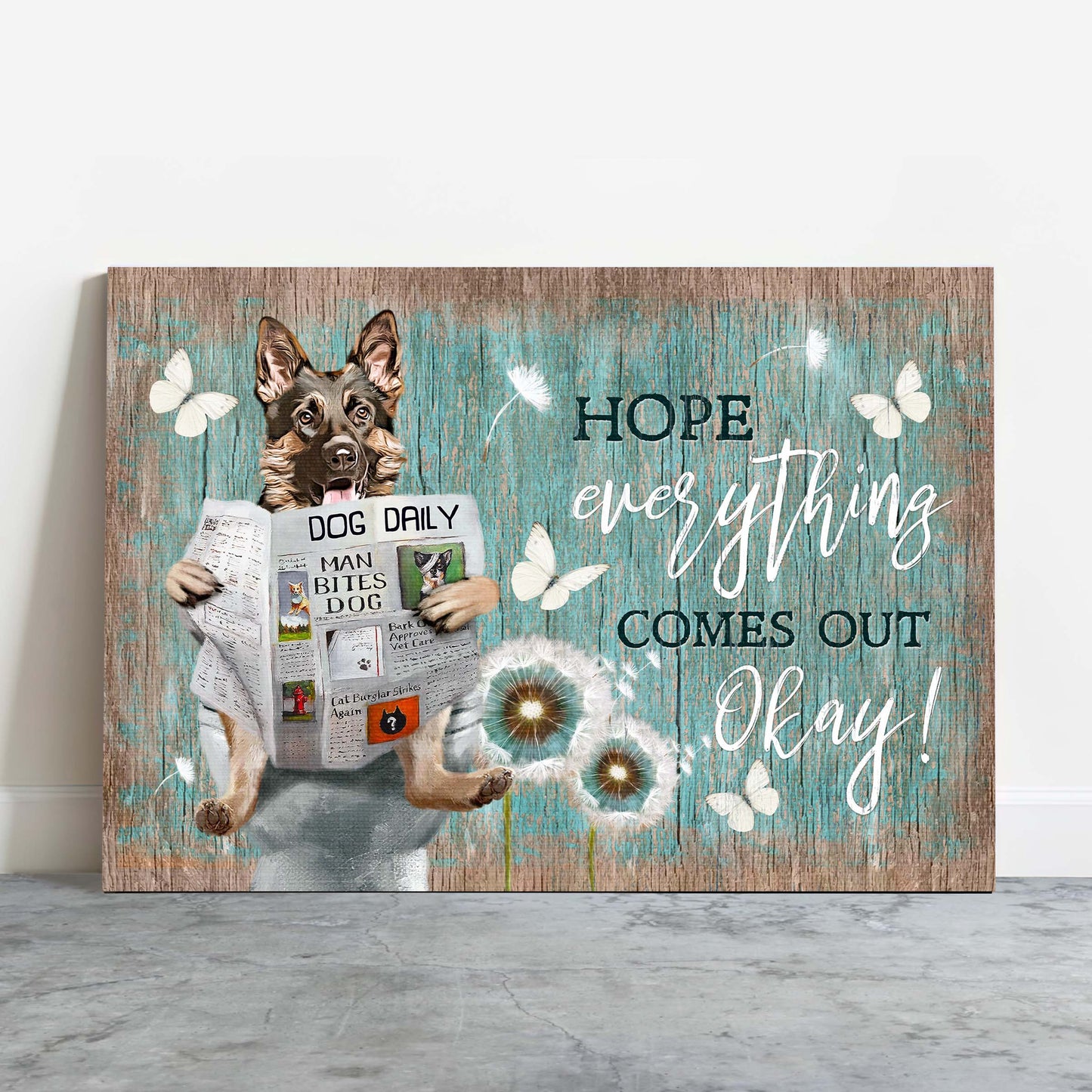 German Shepherd Premium Wrapped Landscape Canvas - German Shepherd, Dandelion, Daily Routine, Hope Everything Comes Out Okay - Gift For Dog Lovers