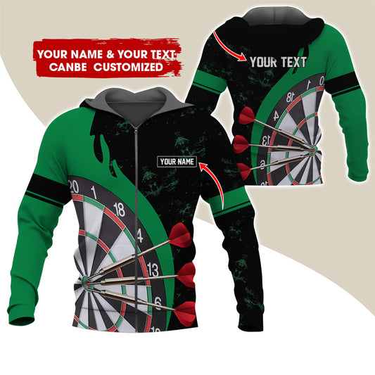 Personalized Name & Text Darts Premium Zip Hoodie, Custom Name Darts Team Zip Hoodie For Men & Women - Gift For Darts Lovers, Darts Players