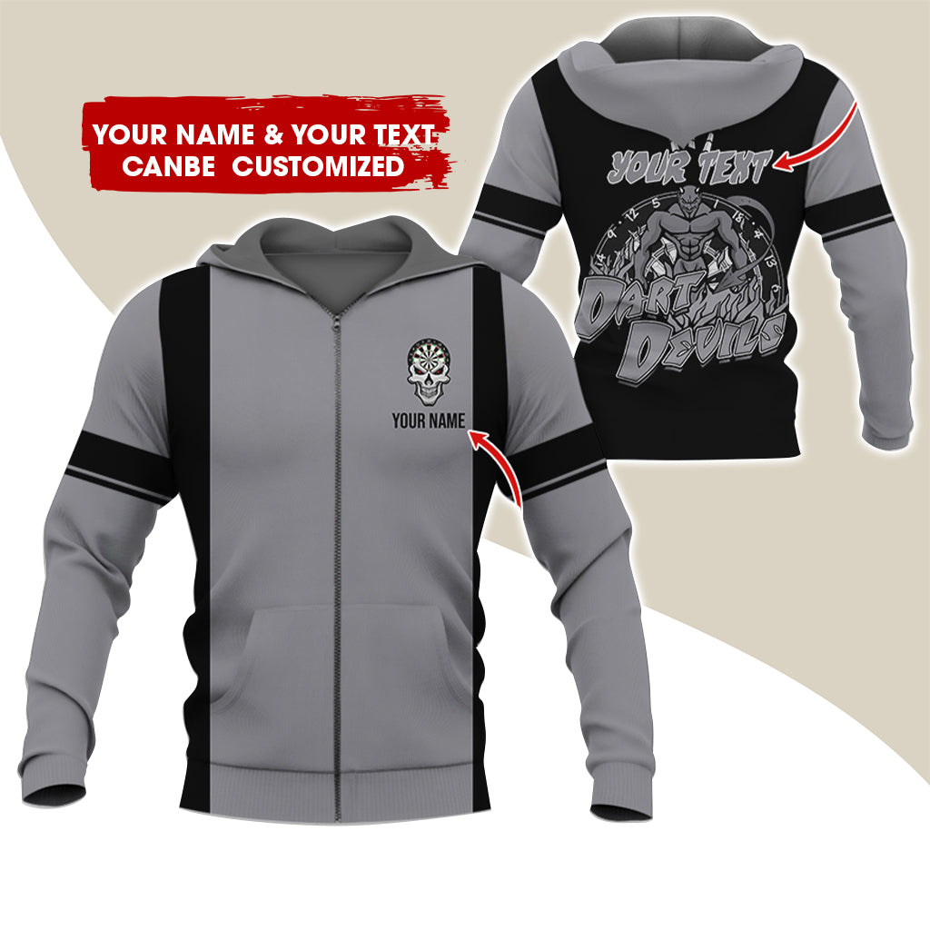 Personalized Name & Text Devils Darts Premium Zip Hoodie, Custom Name Dartboard Zip Hoodie For Men & Women - Gift For Darts Lovers, Darts Players