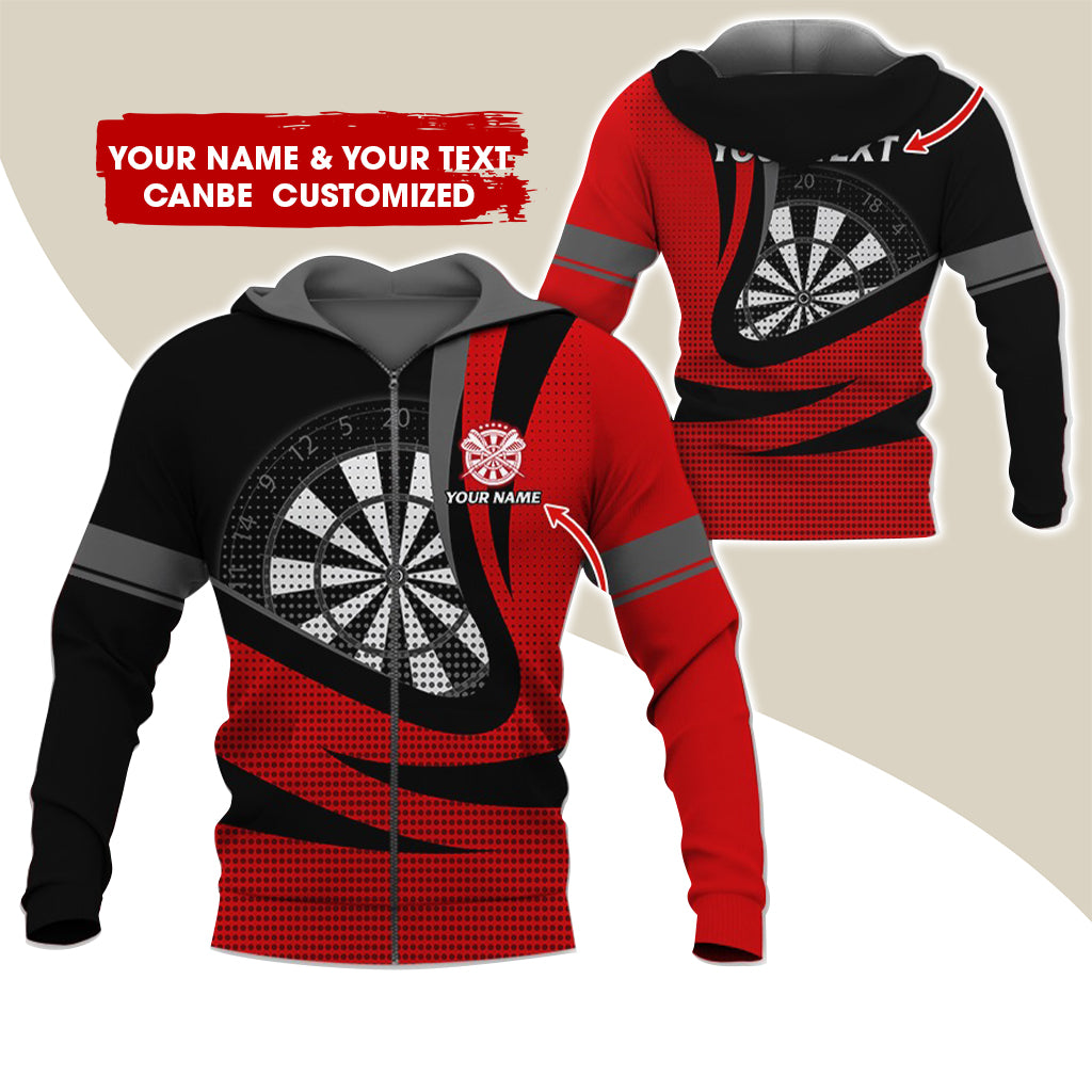 Custom Name & Text Darts Premium Zip Hoodie, Customized Name Polka Dots Darts Zip Hoodie For Men & Women - Gift For Darts Lovers, Darts Players