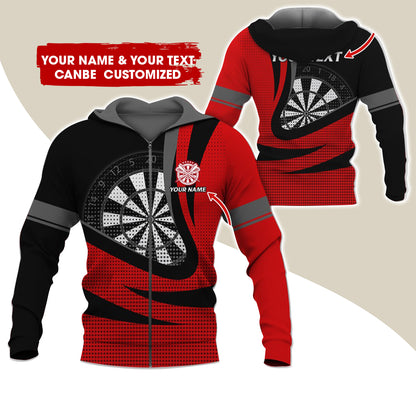 Custom Name & Text Darts Premium Zip Hoodie, Customized Name Polka Dots Darts Zip Hoodie For Men & Women - Gift For Darts Lovers, Darts Players