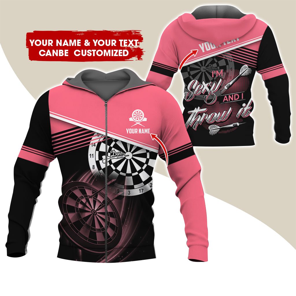Customized Name Darts Premium Zip Hoodie, Custom Name & Text I'm Sexy And I Throw It Zip Hoodie For Men & Women - Gift For Darts Lovers, Darts Players
