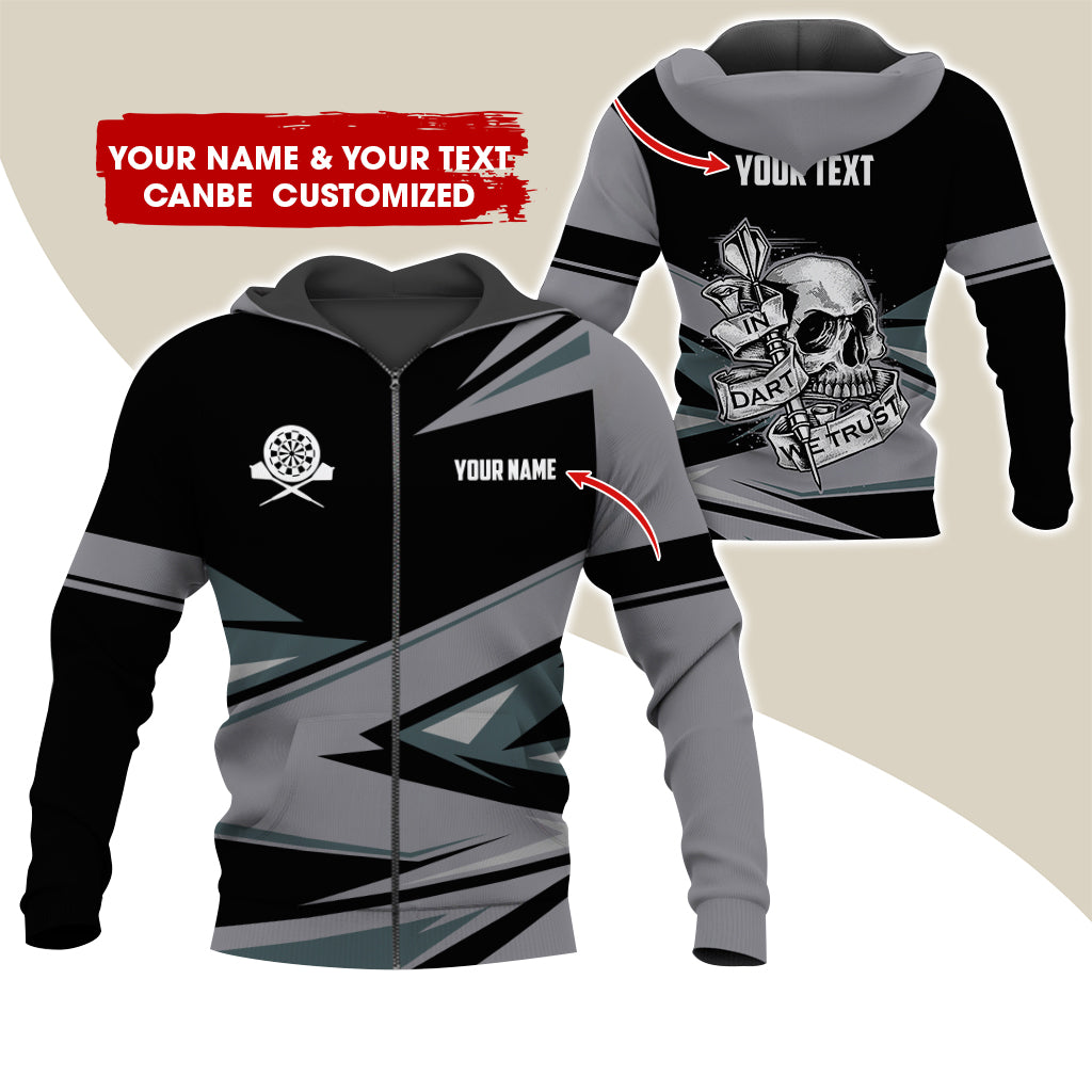 Personalized Name & Text Darts Premium Zip Hoodie, Customized Name Skull In Darts Zip Hoodie For Men & Women - Gift For Darts Lovers, Darts Players