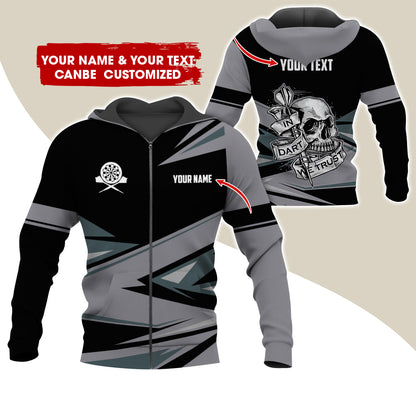 Personalized Name & Text Darts Premium Zip Hoodie, Customized Name Skull In Darts Zip Hoodie For Men & Women - Gift For Darts Lovers, Darts Players