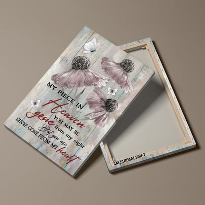 Memorial Premium Wrapped Portrait Canvas - Light Pink Flower Painting, Crystal Butterfly, You Are Never Gone From My Heart - Gift For Members Family