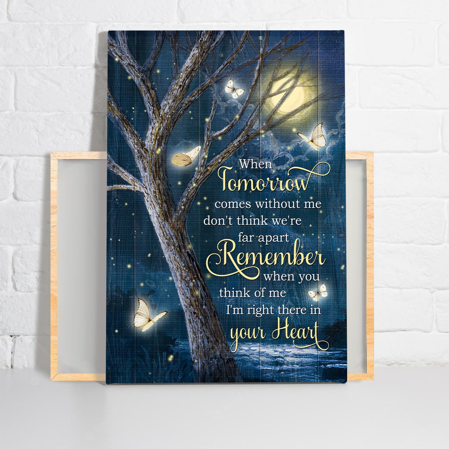 Memorial Premium Wrapped Portrait Canvas - Amazing Night, White Butterfly, Full Moon, When Tomorrow Comes - Heaven Gift For Members Family