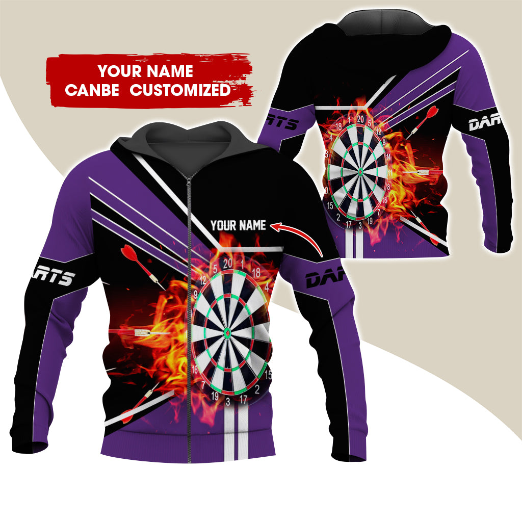 Custom Name Darts Premium Zip Hoodie, Personalized Name Fire Darts Zip Hoodie For Men & Women - Gift For Darts Lovers, Darts Players