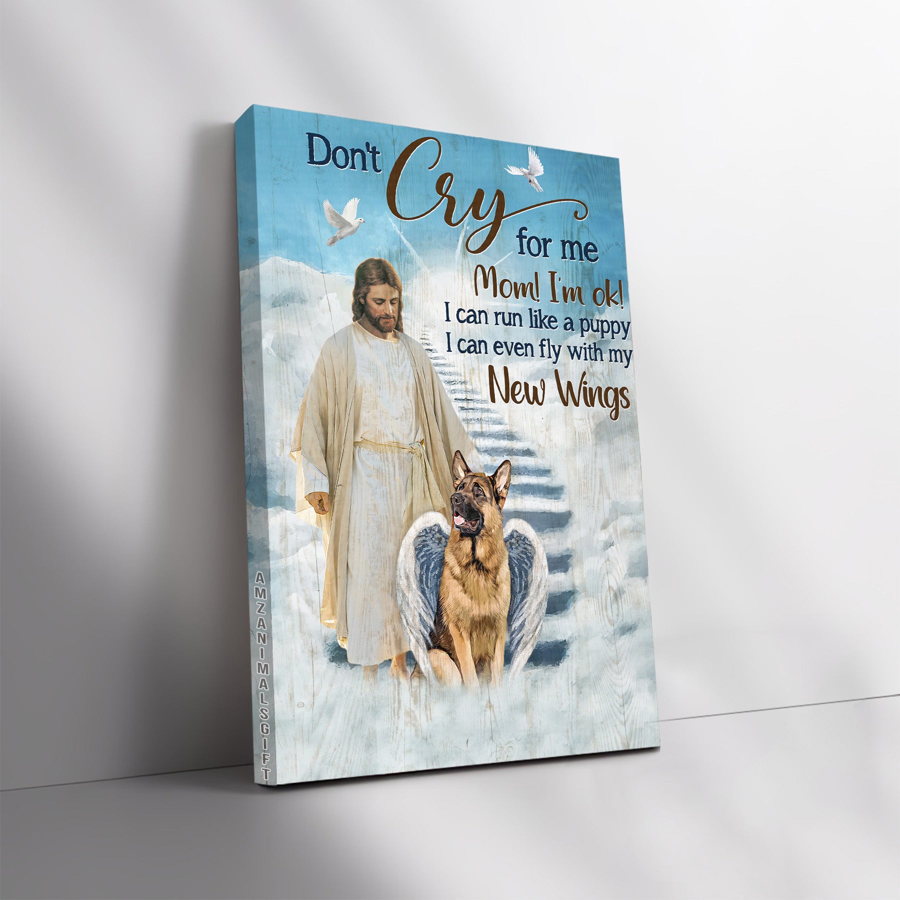 German Shepherd Premium Wrapped Portrait Canvas - German Shepherd Dog, Angel Wings, Walking With Jesus, Don't Cry For Me - Gift For Members Family