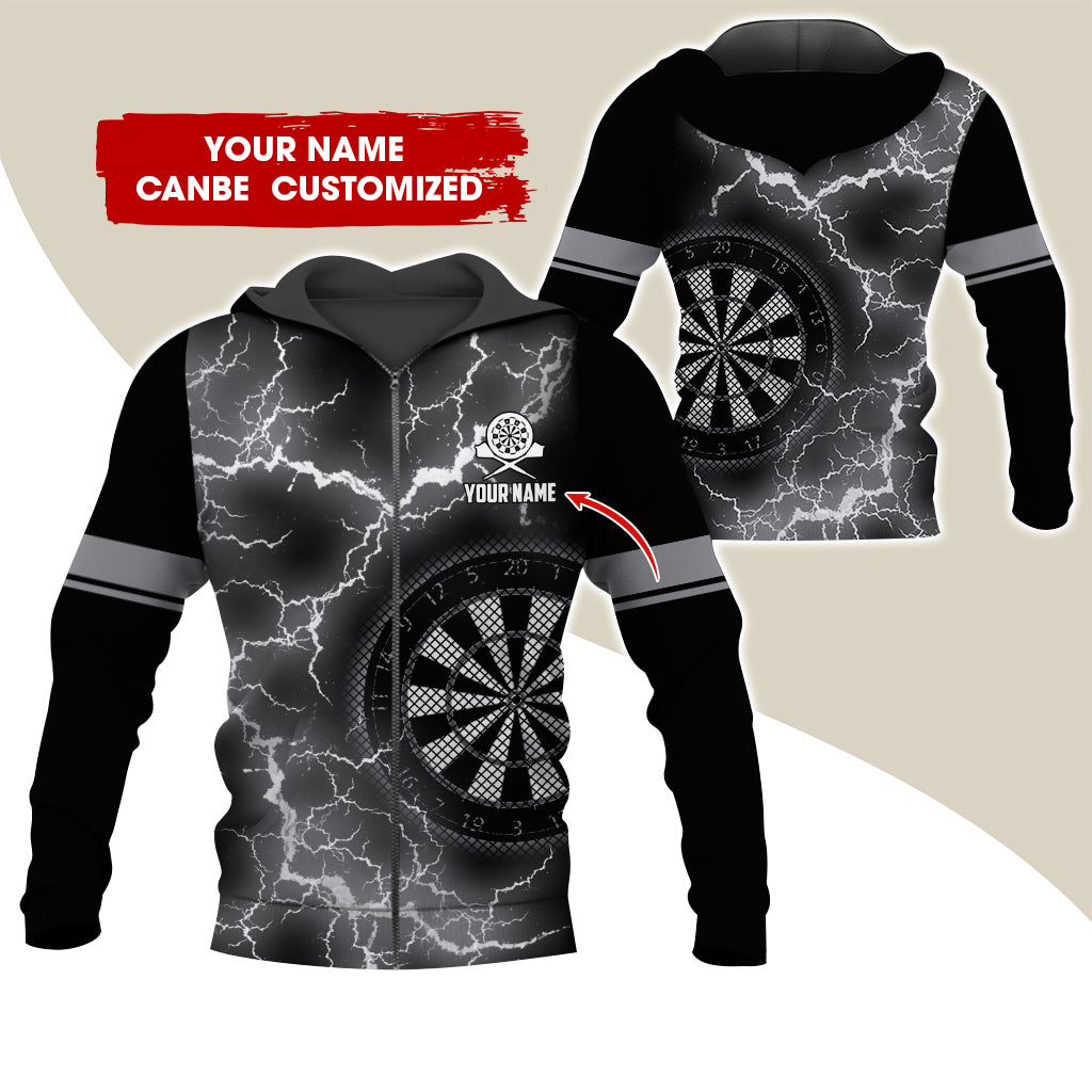 Customized Name Darts Premium Zip Hoodie, Personalized Name Thunder Lightning Zip Hoodie For Men & Women - Gift For Darts Lovers, Darts Players