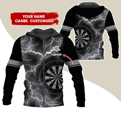Customized Name Darts Premium Zip Hoodie, Personalized Name Thunder Lightning Zip Hoodie For Men & Women - Gift For Darts Lovers, Darts Players