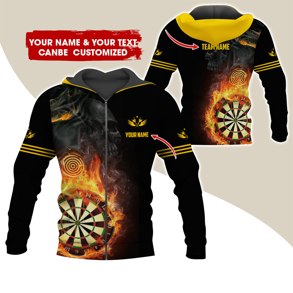 Customized Darts Premium Zip Hoodie, Personalized Name & Team Dartboard In Flame Team Zip Hoodie For Men & Women - Gift For Darts Lovers, Darts Players