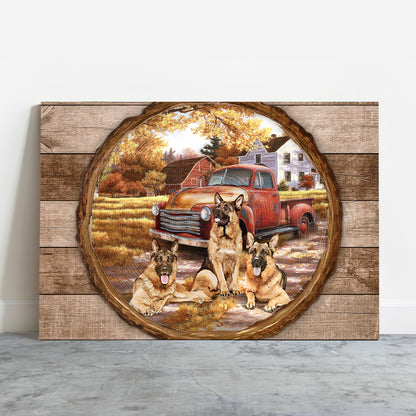 German Shepherd Premium Wrapped Landscape Canvas - German Shepherd, Ladybug Car, Autumn Park - Perfect Gift For German Shepherd Lovers