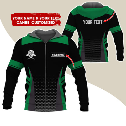 Custom Name & Text Darts Premium Zip Hoodie, Personalized Name Darts Uniforms Zip Hoodie For Men & Women - Gift For Darts Lovers, Darts Players