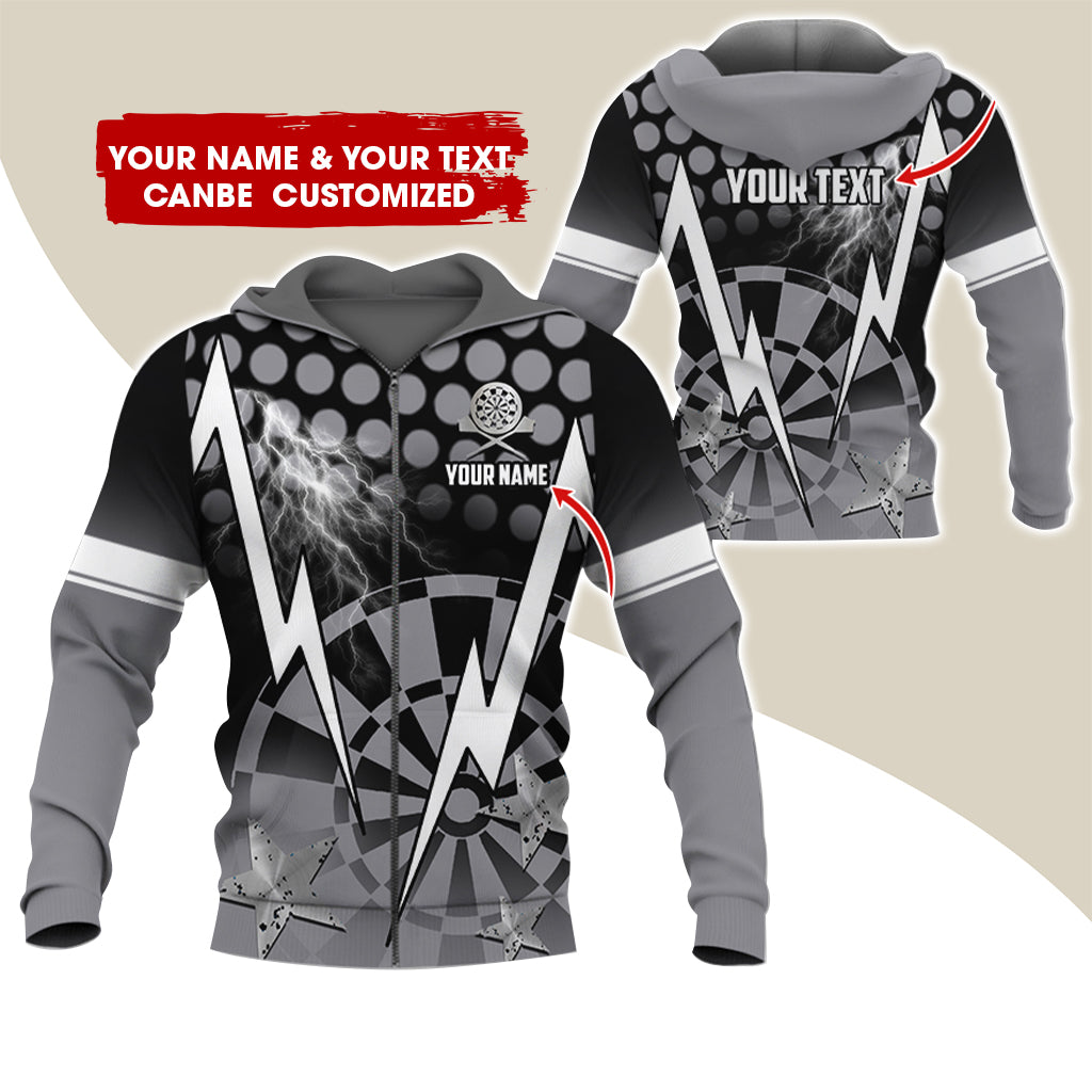 Customized Name & Text Thunder Lightning Darts Premium Zip Hoodie, Custom Star Darts Zip Hoodie For Men & Women - Gift For Darts Lovers, Darts Players