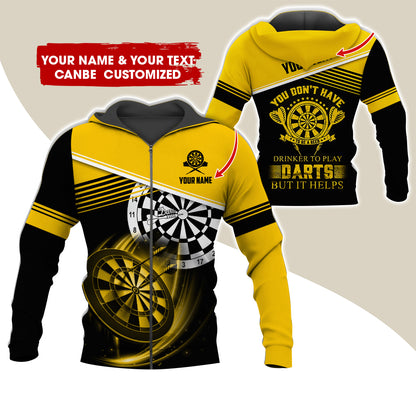 Customized Name & Text Darts Premium Zip Hoodie, Personalized You Don't Have Darts Zip Hoodie For Men & Women - Gift For Darts Lovers, Darts Players