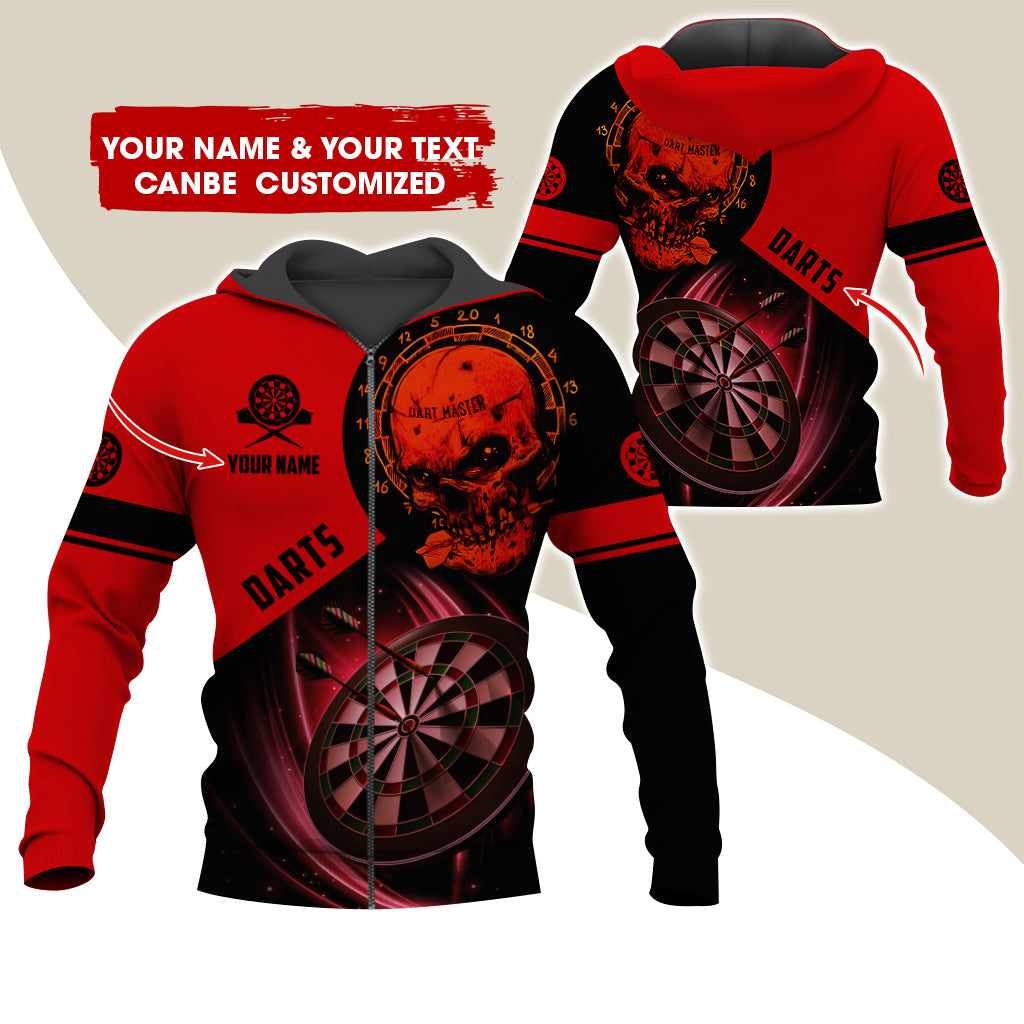 Customized Name Skull Darts Premium Zip Hoodie , Personalized Name Darts Master Zip Hoodie For Men & Women - Gift For Darts Lovers, Darts Players