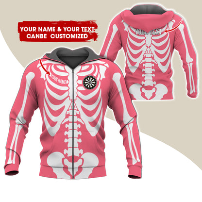 Customized Name & Text Skeleton Darts Premium Zip Hoodie, Personalized Name Darts Zip Hoodie For Men & Women - Gift For Darts Lovers, Darts Players
